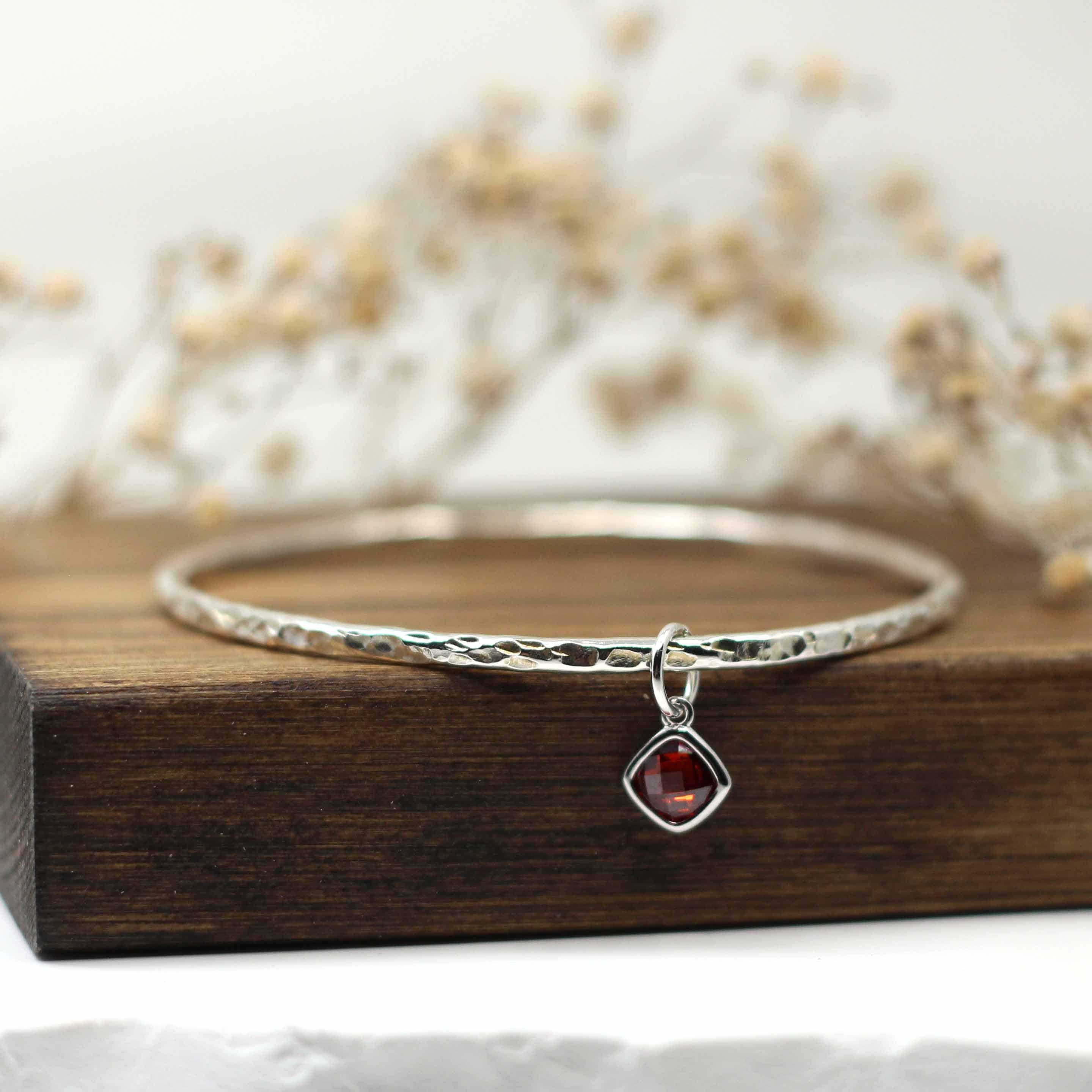 Maggie Read Jewellery Bracelets Sterling silver Red Gemstone Silver Bangle - Organic Texture