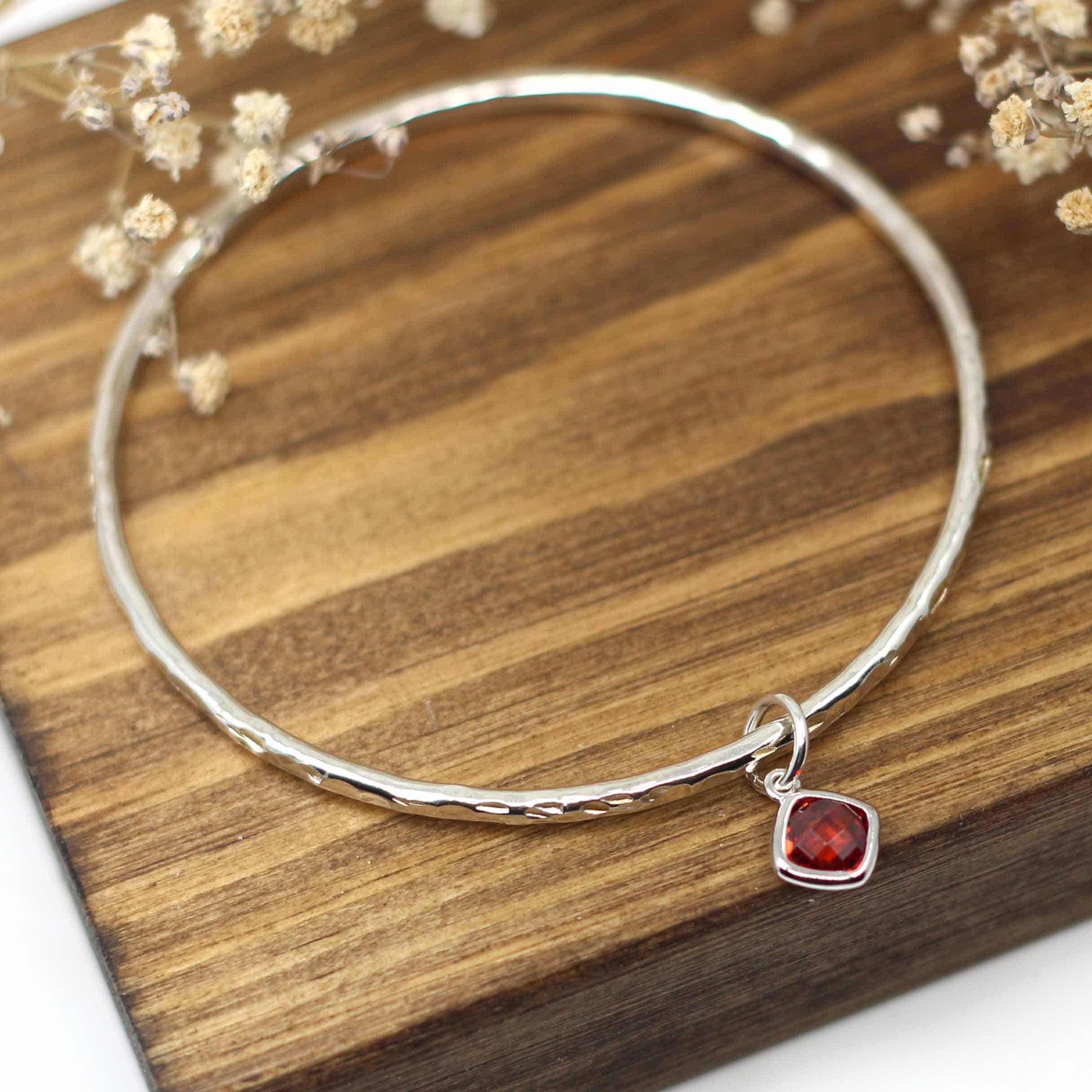 Maggie Read Jewellery Bracelets Sterling silver Red Gemstone Silver Bangle - Organic Texture