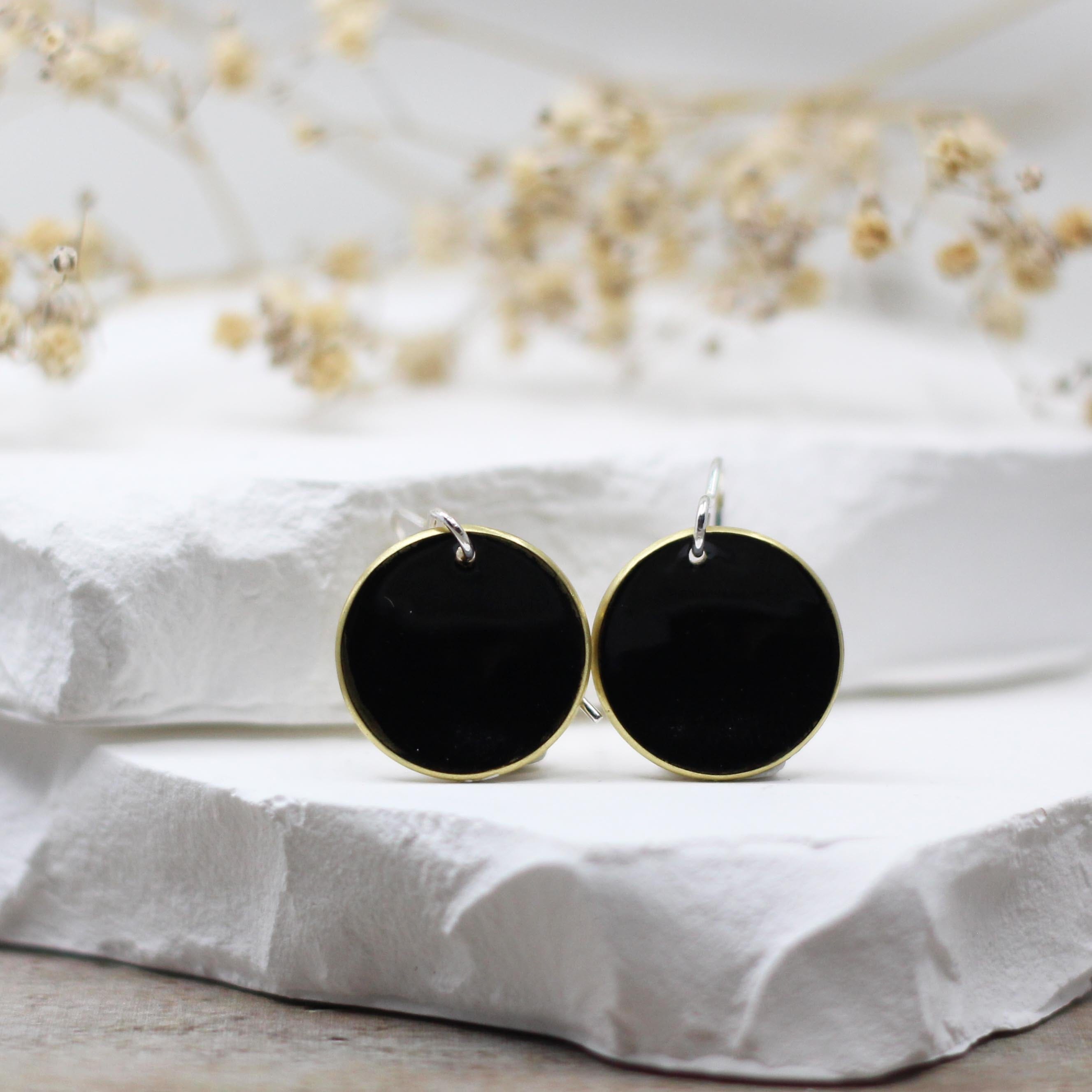 Maggie Read Jewellery Earrings Brass Enamelled Brass Circle Earrings - Black