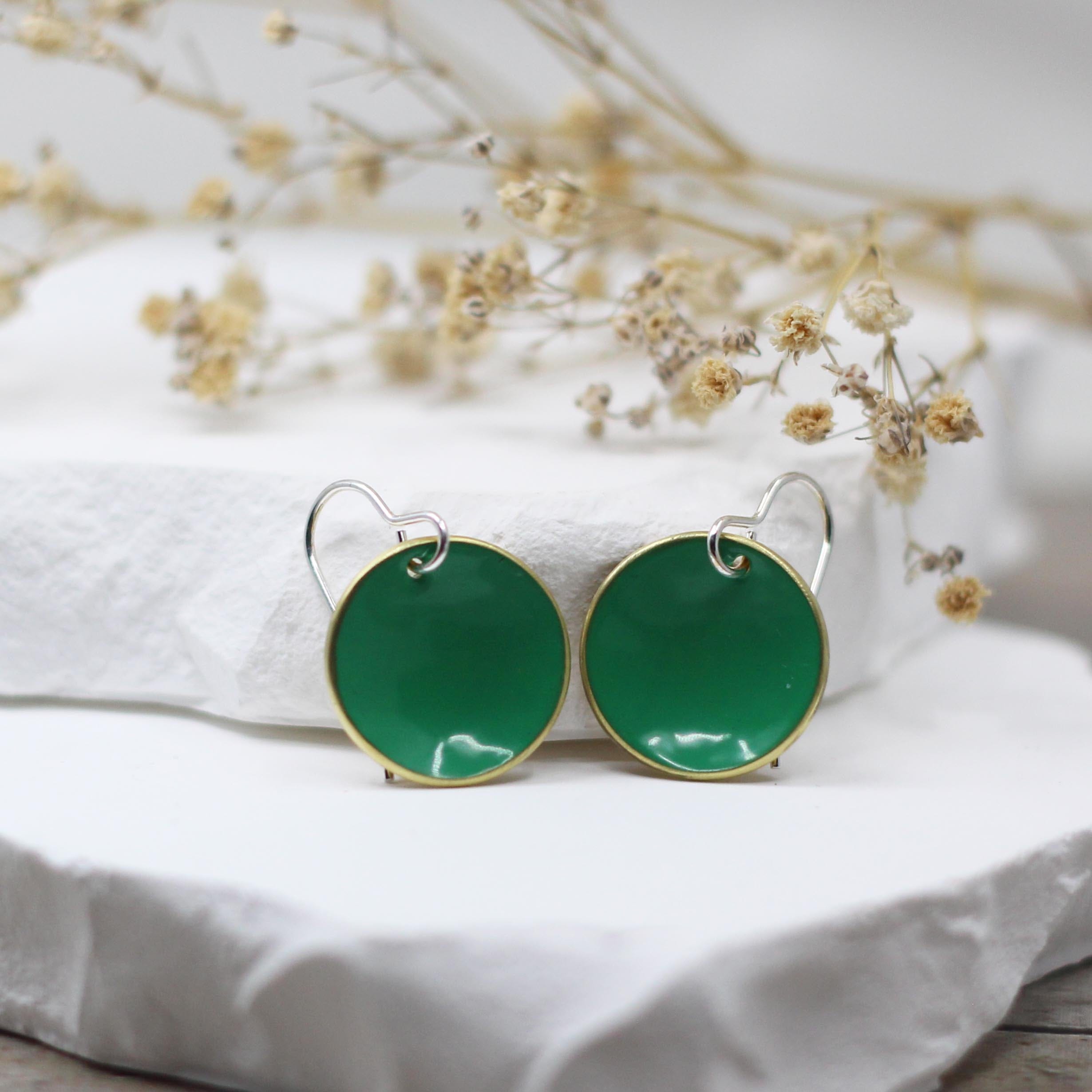 Maggie Read Jewellery Earrings Brass Enamelled Brass Circle Earrings - Green