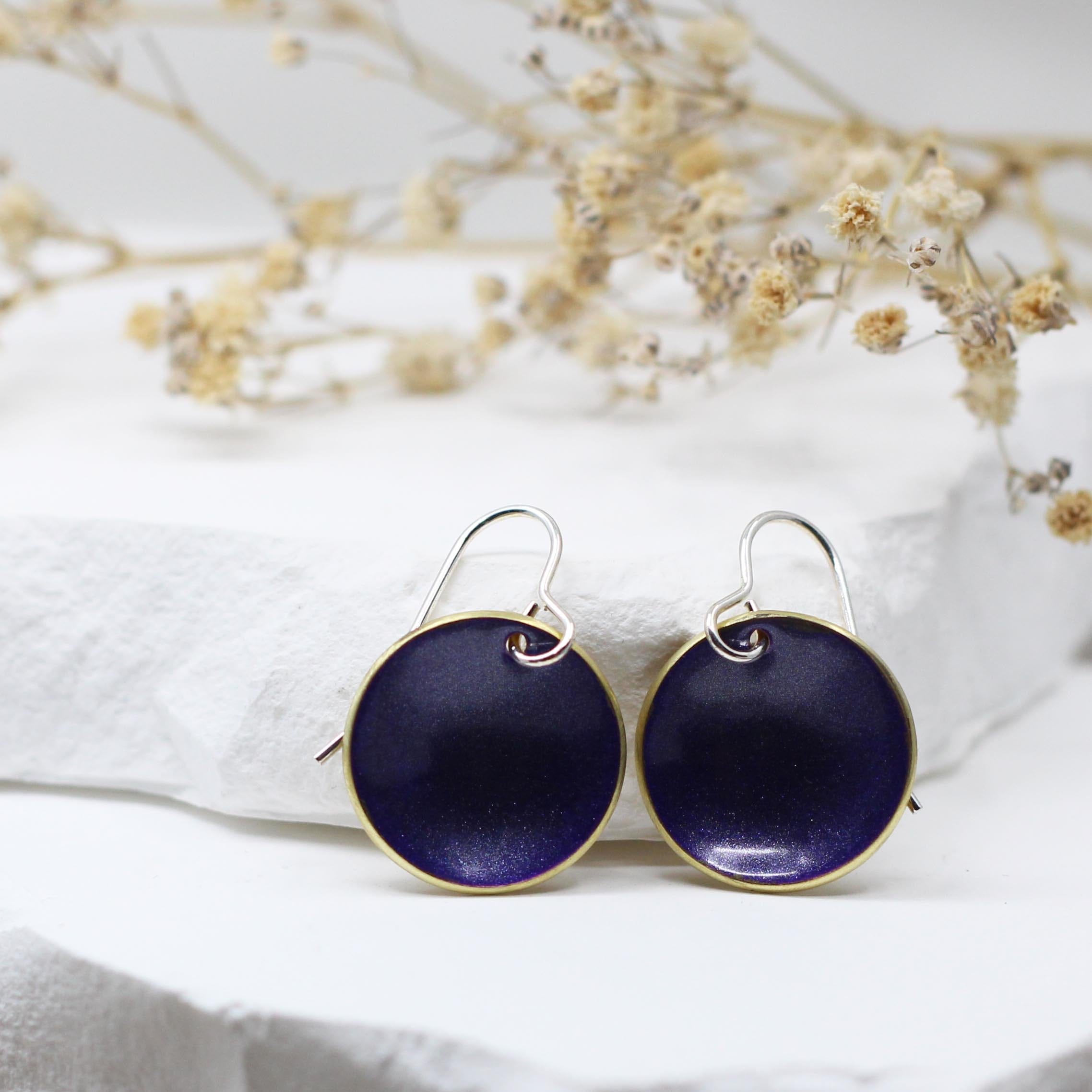 Maggie Read Jewellery Earrings Brass Enamelled Brass Circle Earrings - Satin Purple
