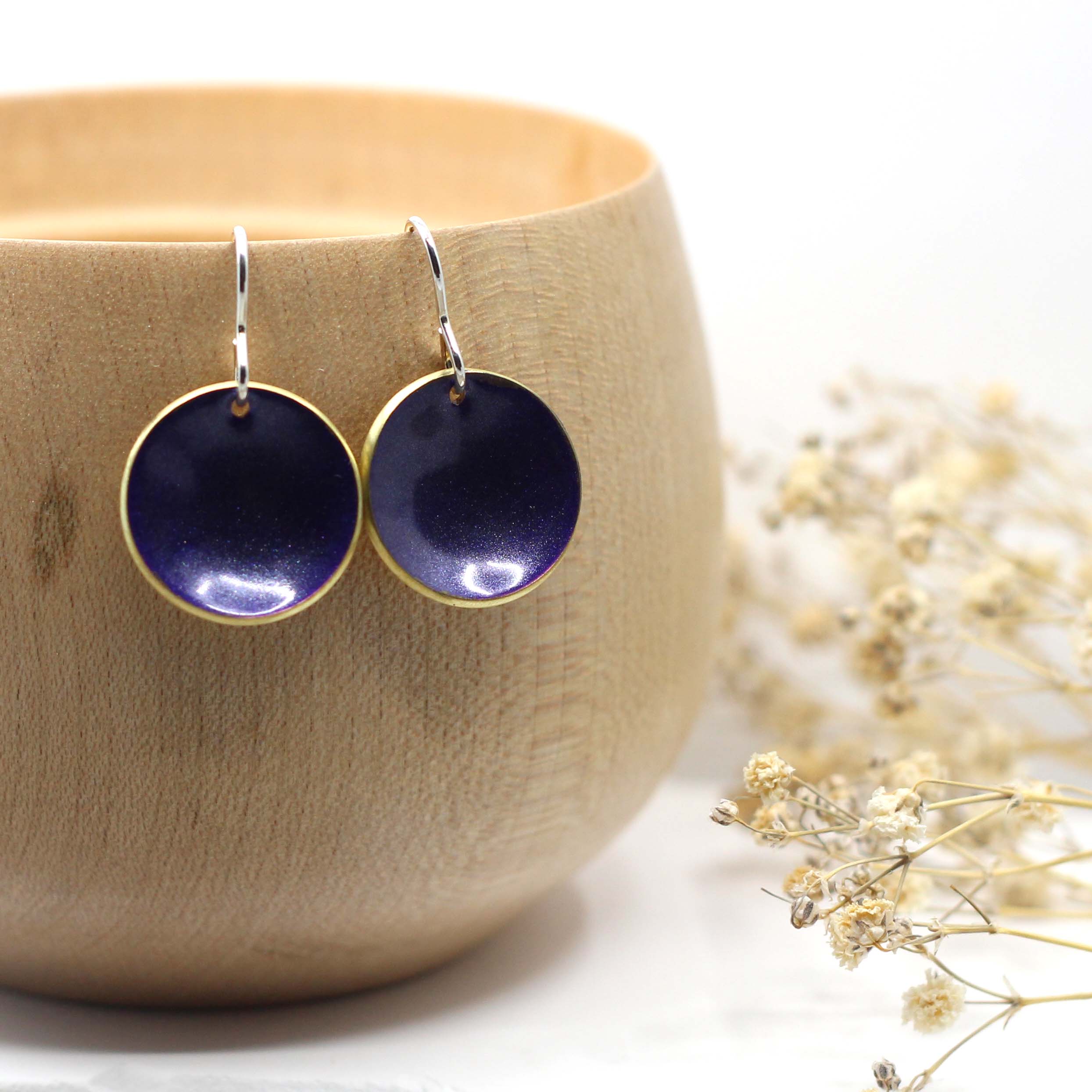 Maggie Read Jewellery Earrings Brass Enamelled Brass Circle Earrings - Satin Purple
