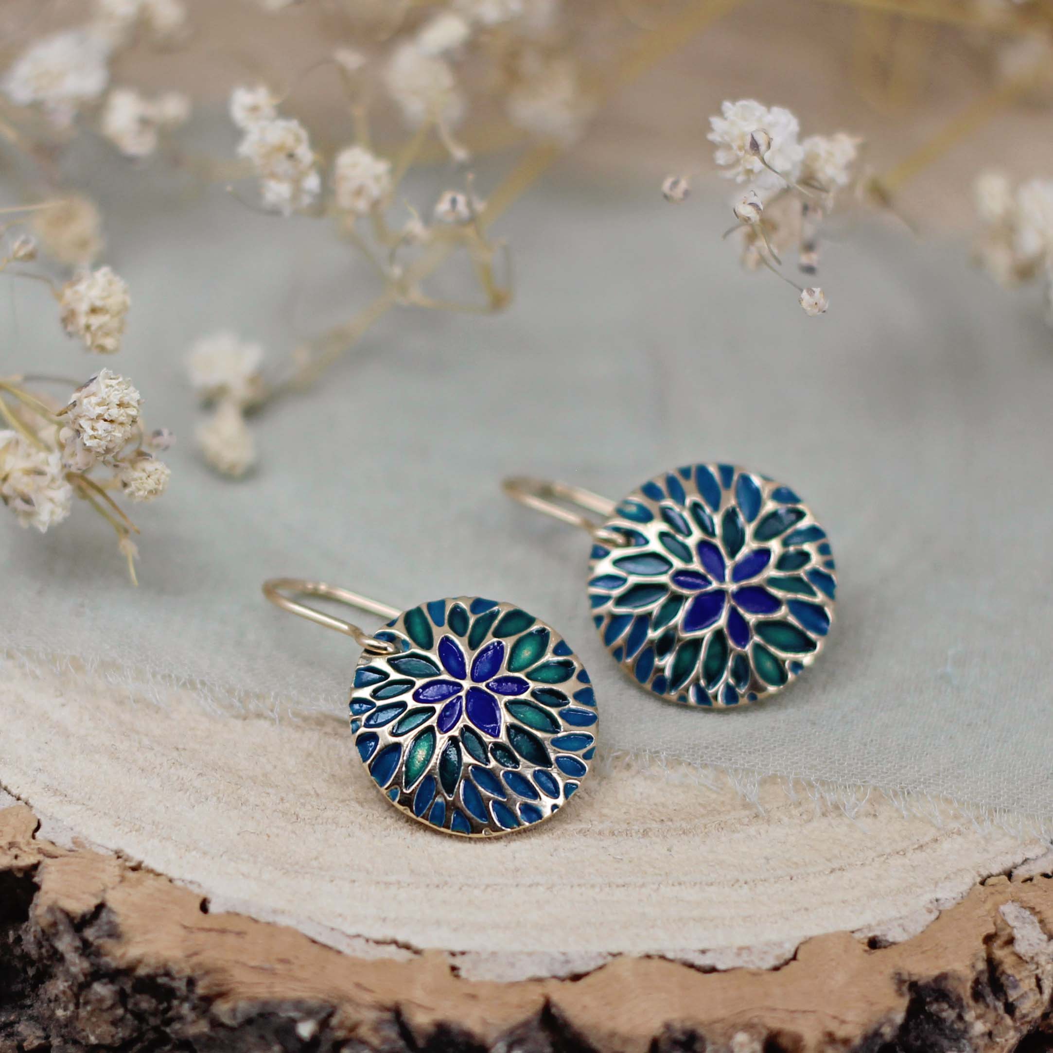 Maggie Read Jewellery Earrings Bronze Bronze Inlay Earrings - Blue & Green