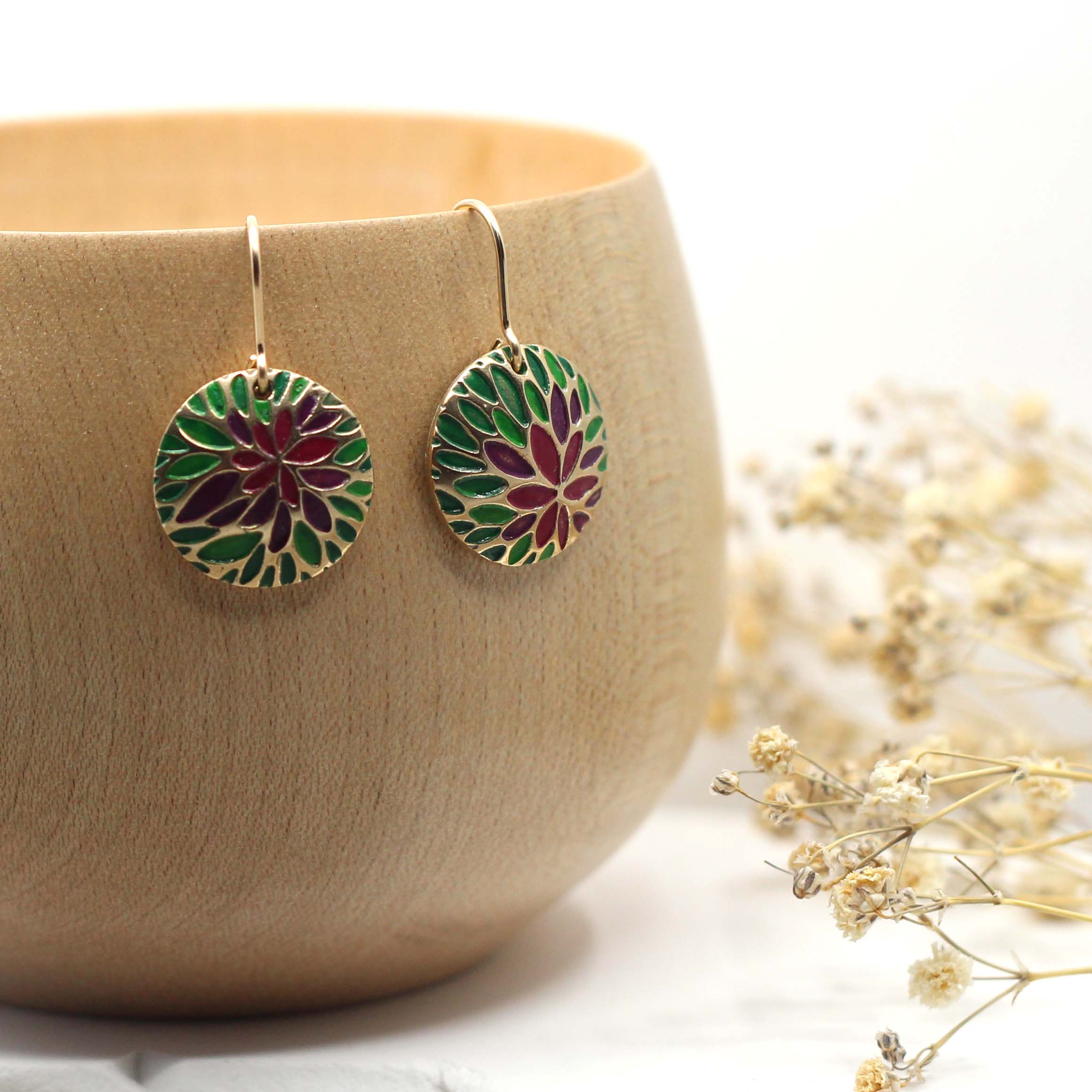 Maggie Read Jewellery Earrings Bronze Bronze Inlay Earrings - Pink & Green
