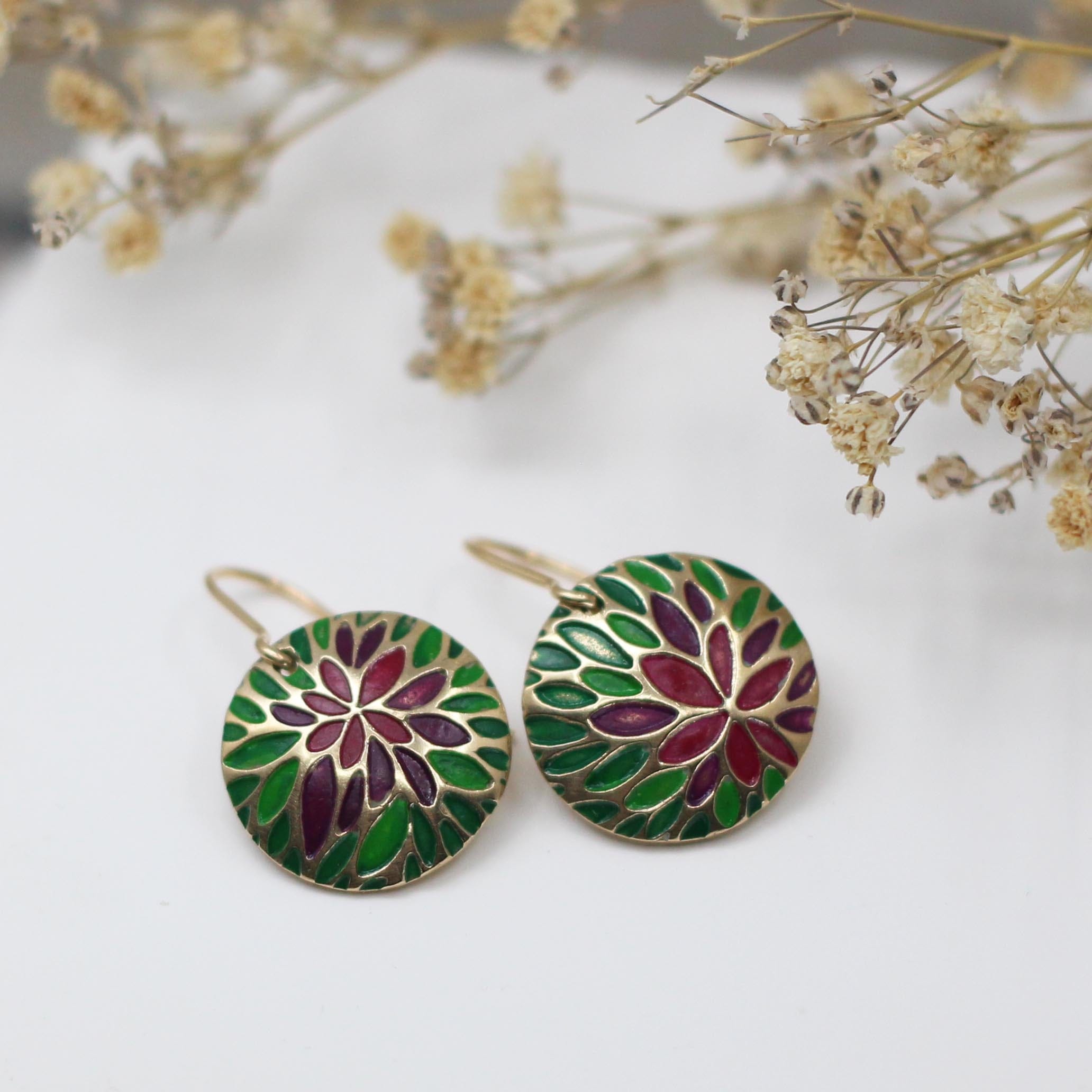Maggie Read Jewellery Earrings Bronze Bronze Inlay Earrings - Pink & Green