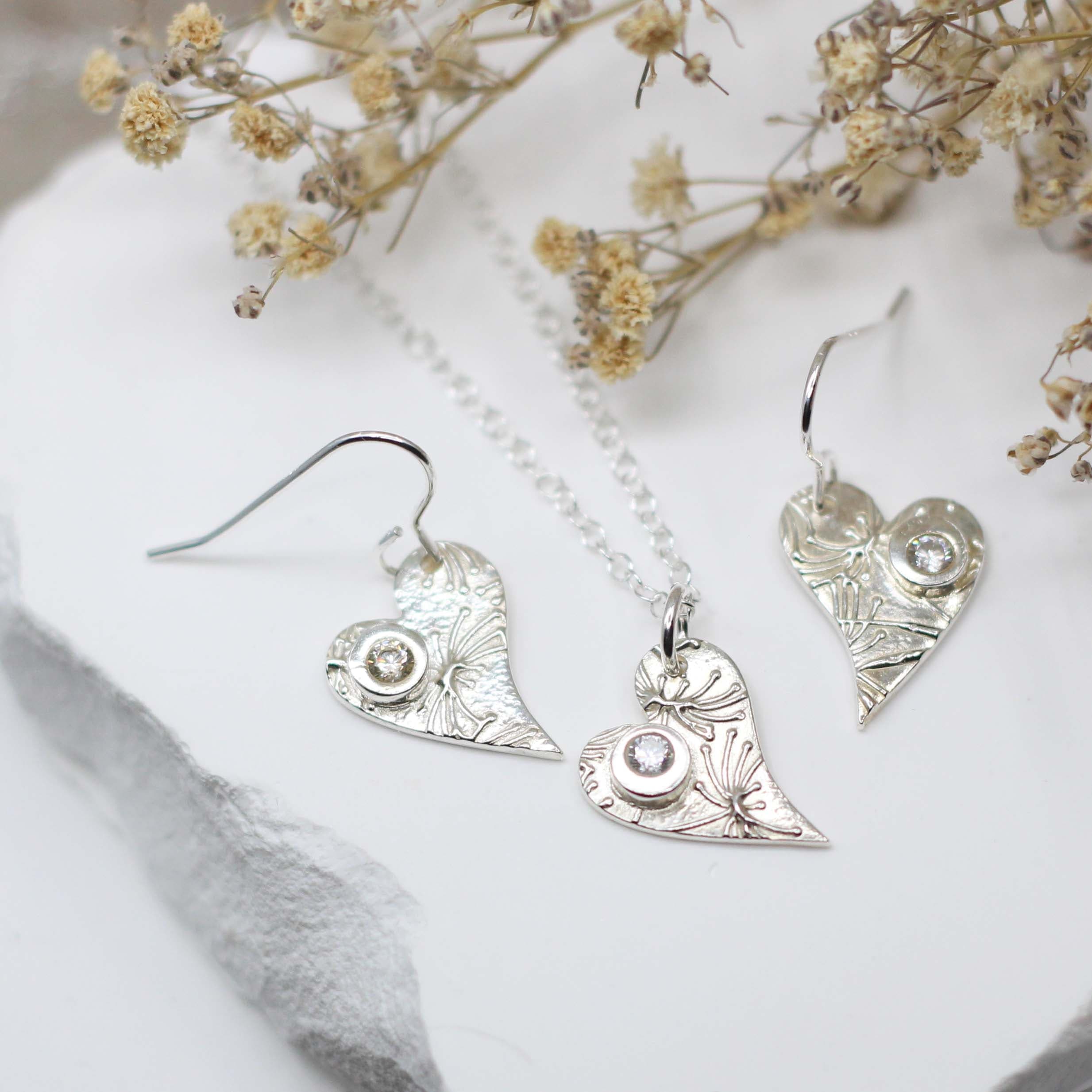 Maggie Read Jewellery Earrings Fine silver Heart Silver Gemstone Earrings & Necklace Set