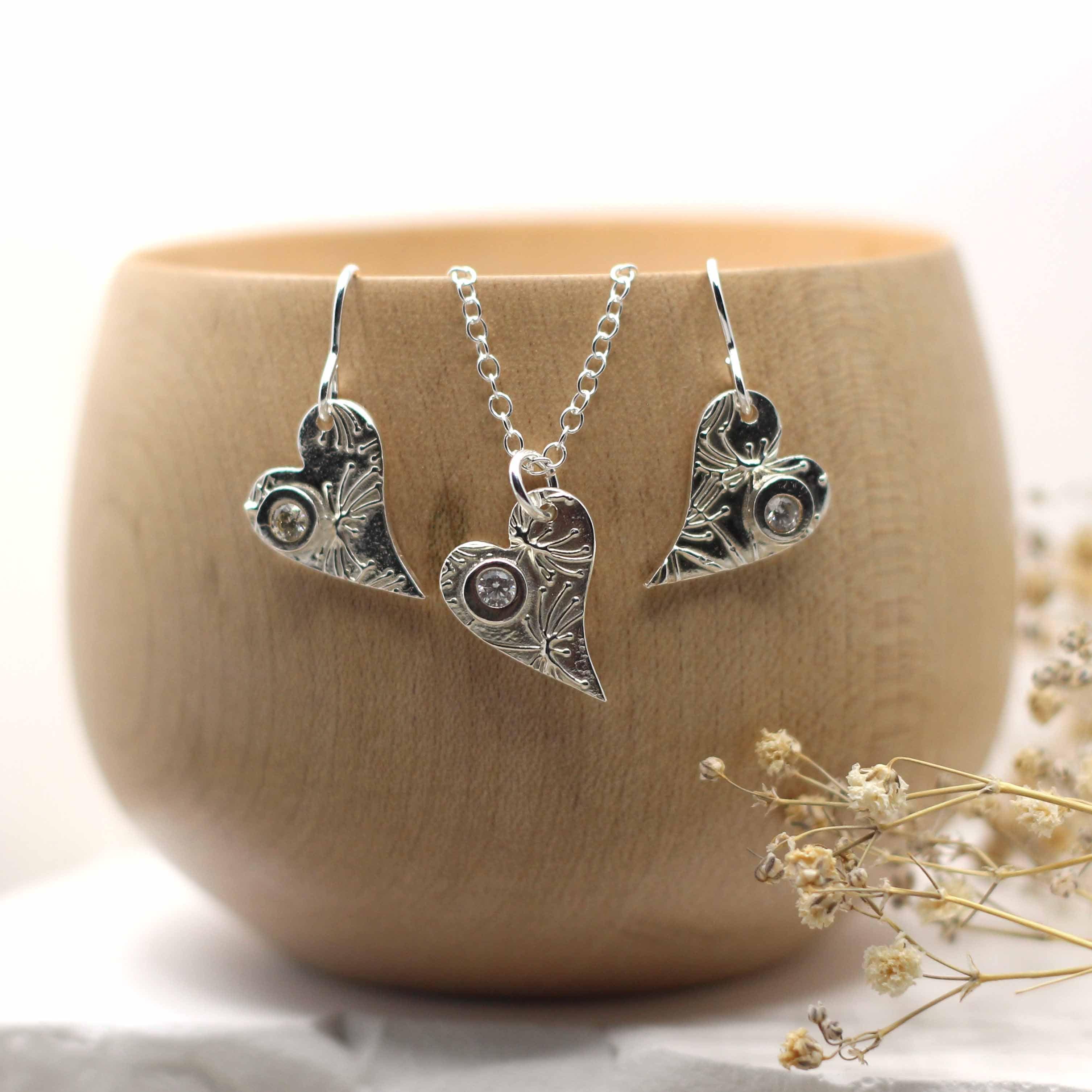 Maggie Read Jewellery Earrings Fine silver Heart Silver Gemstone Earrings & Necklace Set