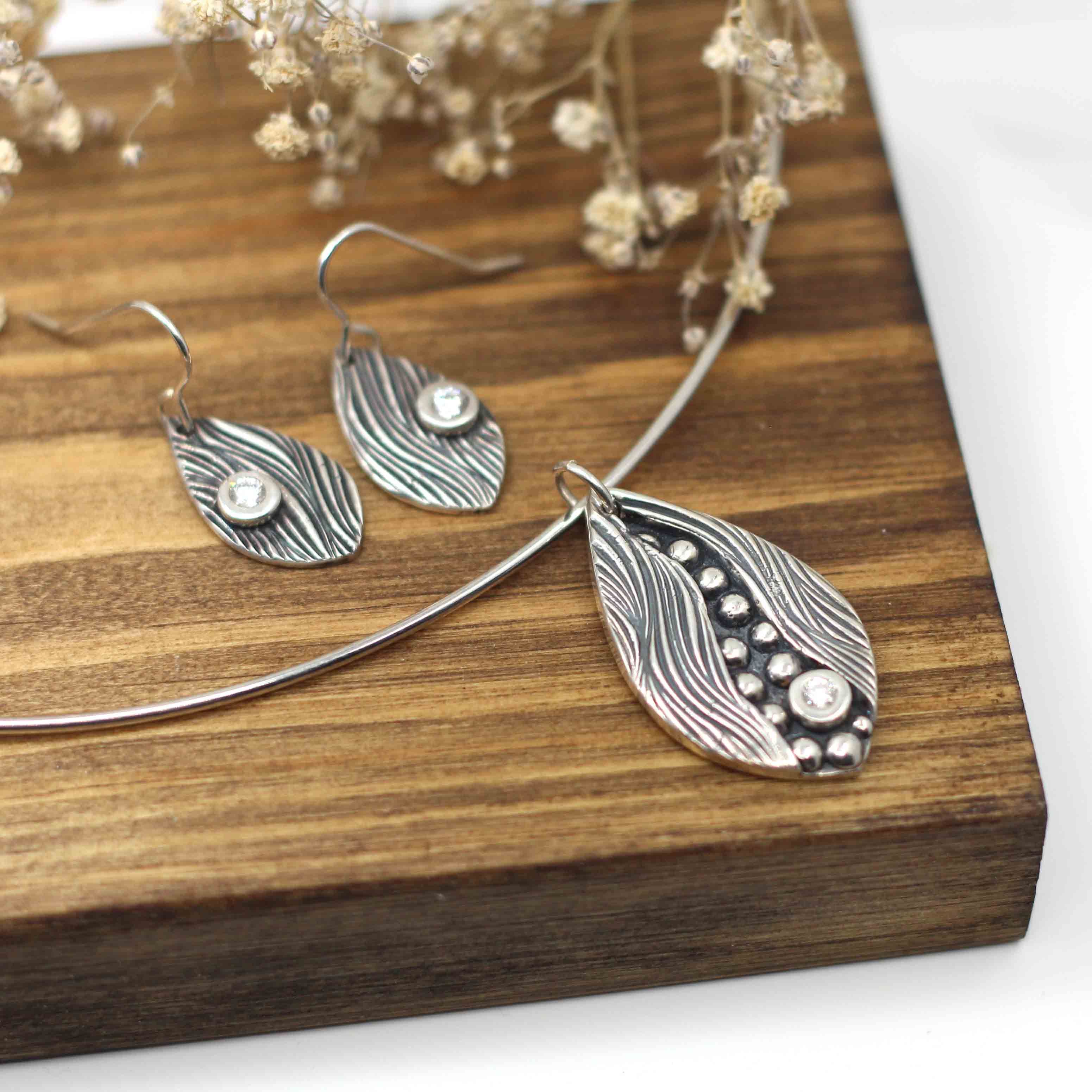 Maggie Read Jewellery Earrings Fine silver Riverbed Silver Earrings and Necklace Set