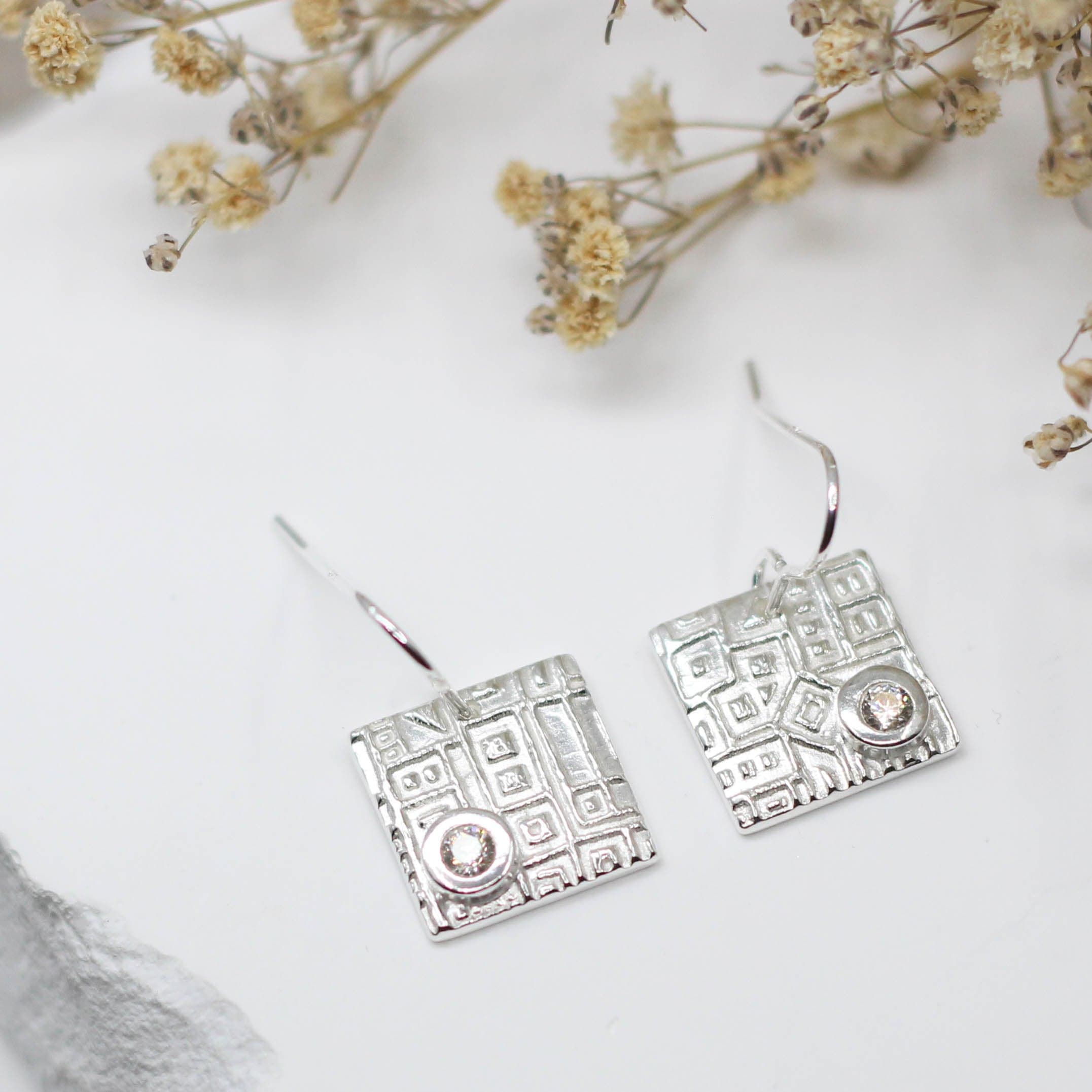 Maggie Read Jewellery Earrings Fine silver Square Silver Gemstone Earrings