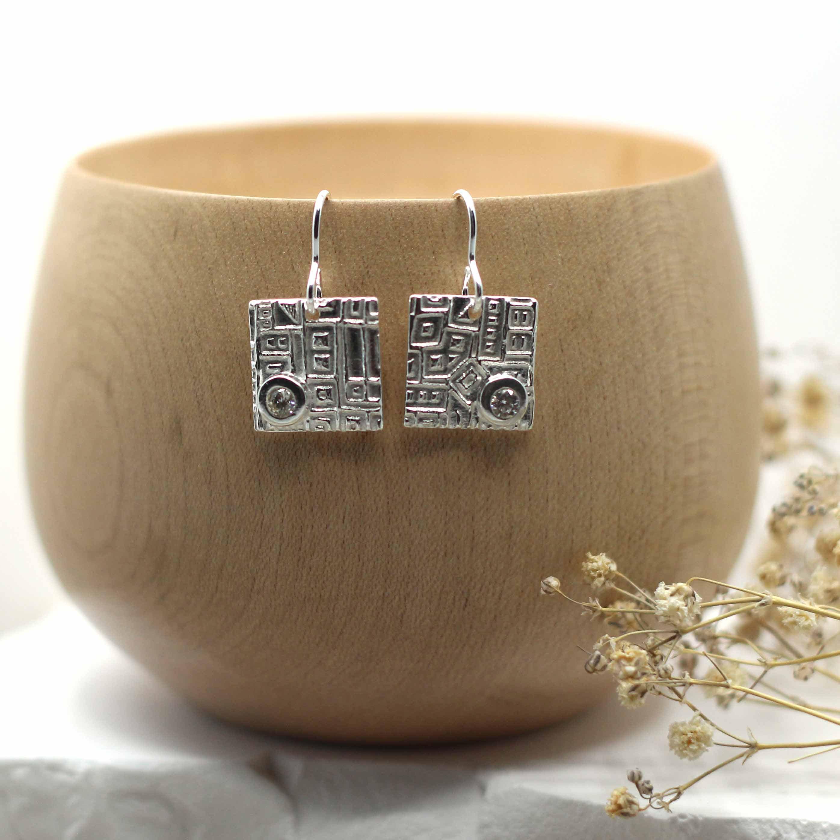 Maggie Read Jewellery Earrings Fine silver Square Silver Gemstone Earrings