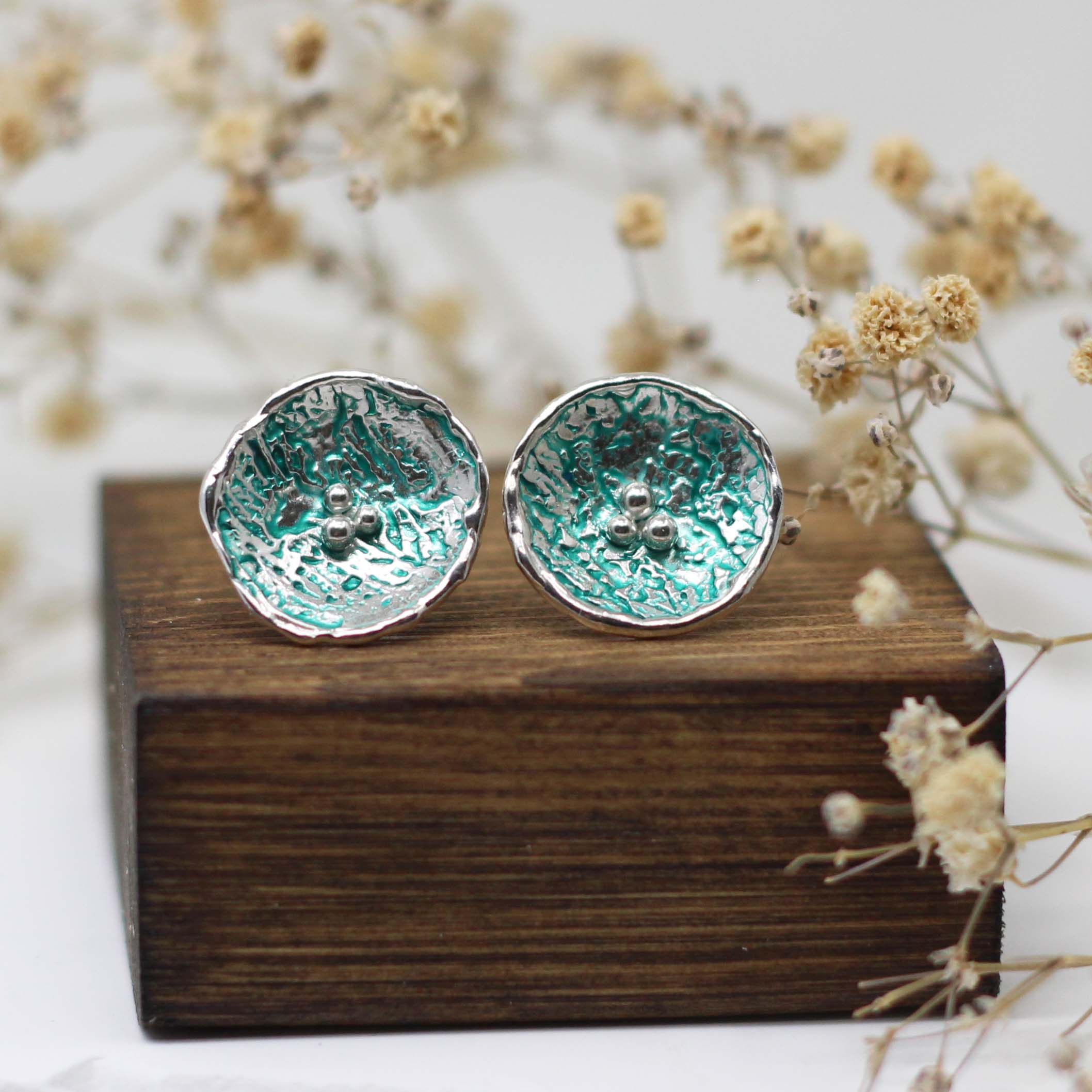Maggie Read Jewellery Earrings Sterling silver Rockpool Green Circle Earrings