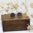 Maggie Read Jewellery Earrings Sterling silver Round Border Silver Stud Earrings - Black Abstract