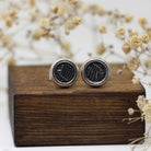 Maggie Read Jewellery Earrings Sterling silver Round Border Silver Stud Earrings - Black Lines