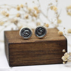 Maggie Read Jewellery Earrings Sterling silver Round Border Silver Stud Earrings - Black Swirls