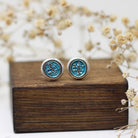 Maggie Read Jewellery Earrings Sterling silver Round Border Silver Stud Earrings - Blue Abstract Small