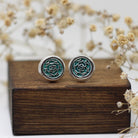 Maggie Read Jewellery Earrings Sterling silver Round Border Silver Stud Earrings - Green Rose