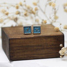 Maggie Read Jewellery Earrings Sterling silver Square Border Silver Stud Earrings - Blue Diamonds