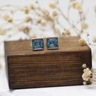 Maggie Read Jewellery Earrings Sterling silver Square Border Silver Stud Earrings - Blue Squares