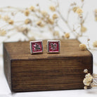 Maggie Read Jewellery Earrings Sterling silver Square Border Silver Stud Earrings - Pink