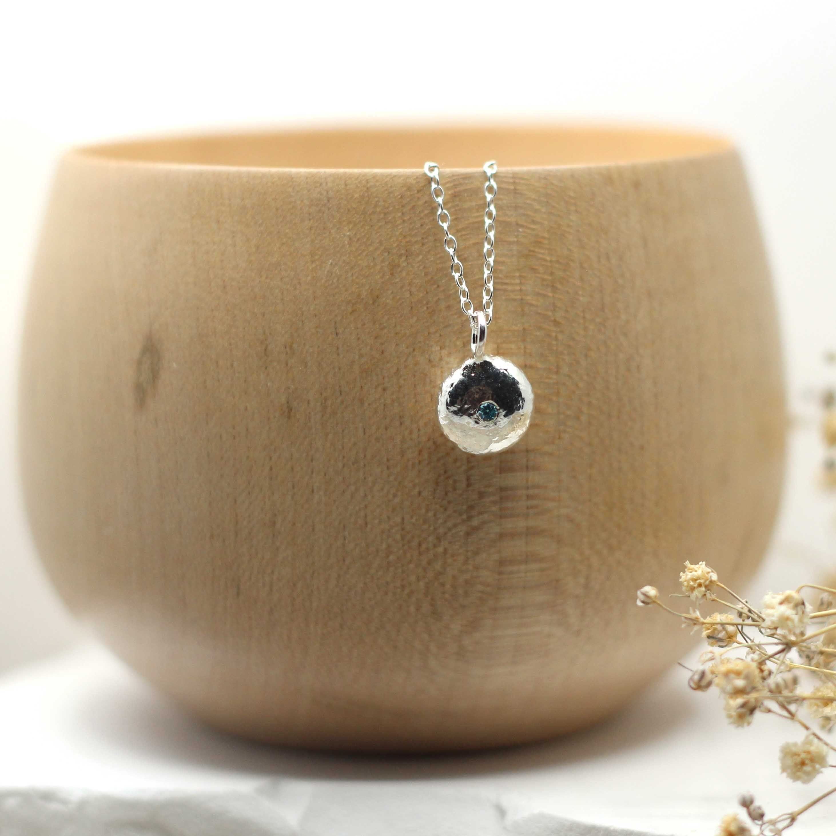 Maggie Read Jewellery Necklaces Sterling silver Molten Nugget Silver Necklace with Aquamarine Gemstone