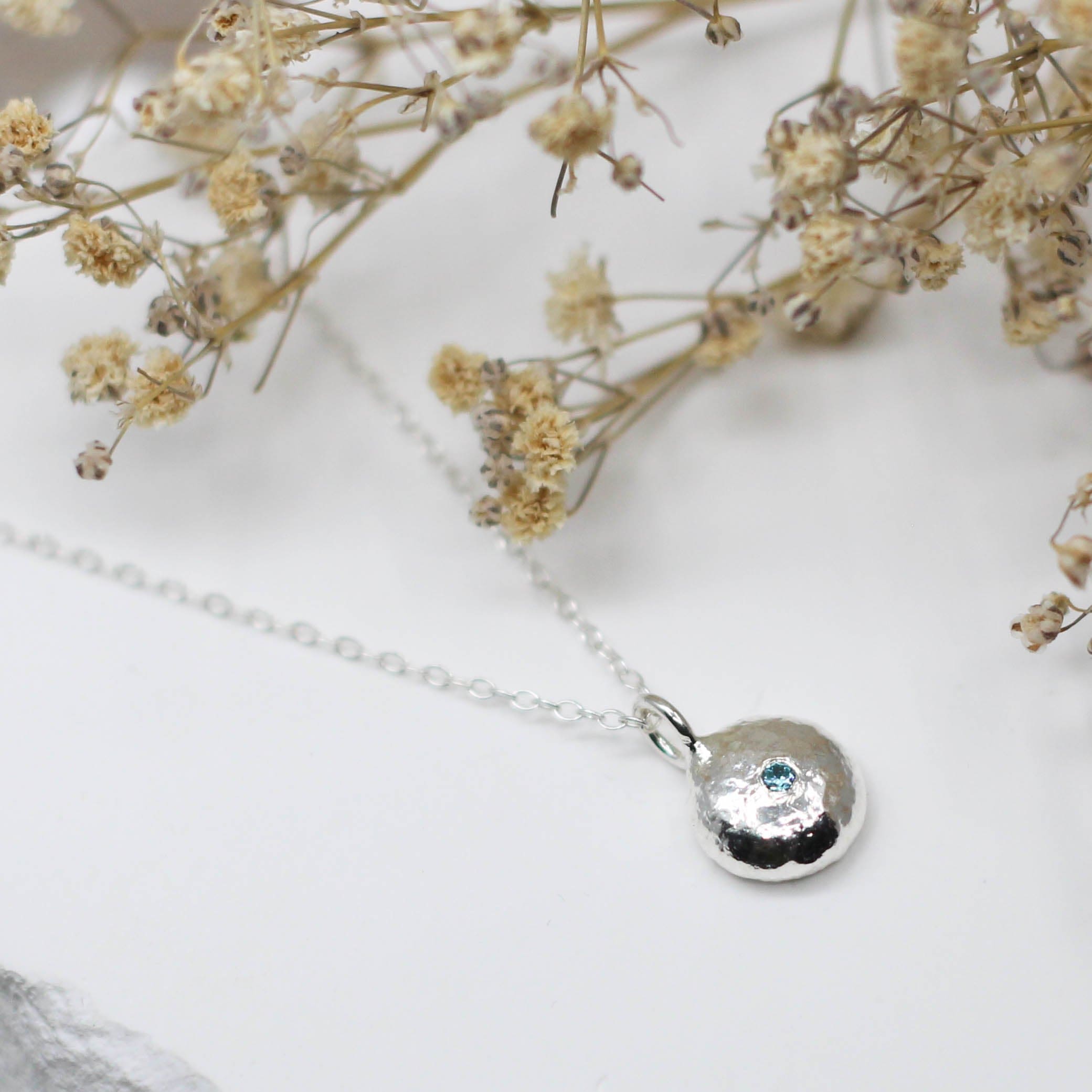 Maggie Read Jewellery Necklaces Sterling silver Molten Nugget Silver Necklace with Aquamarine Gemstone