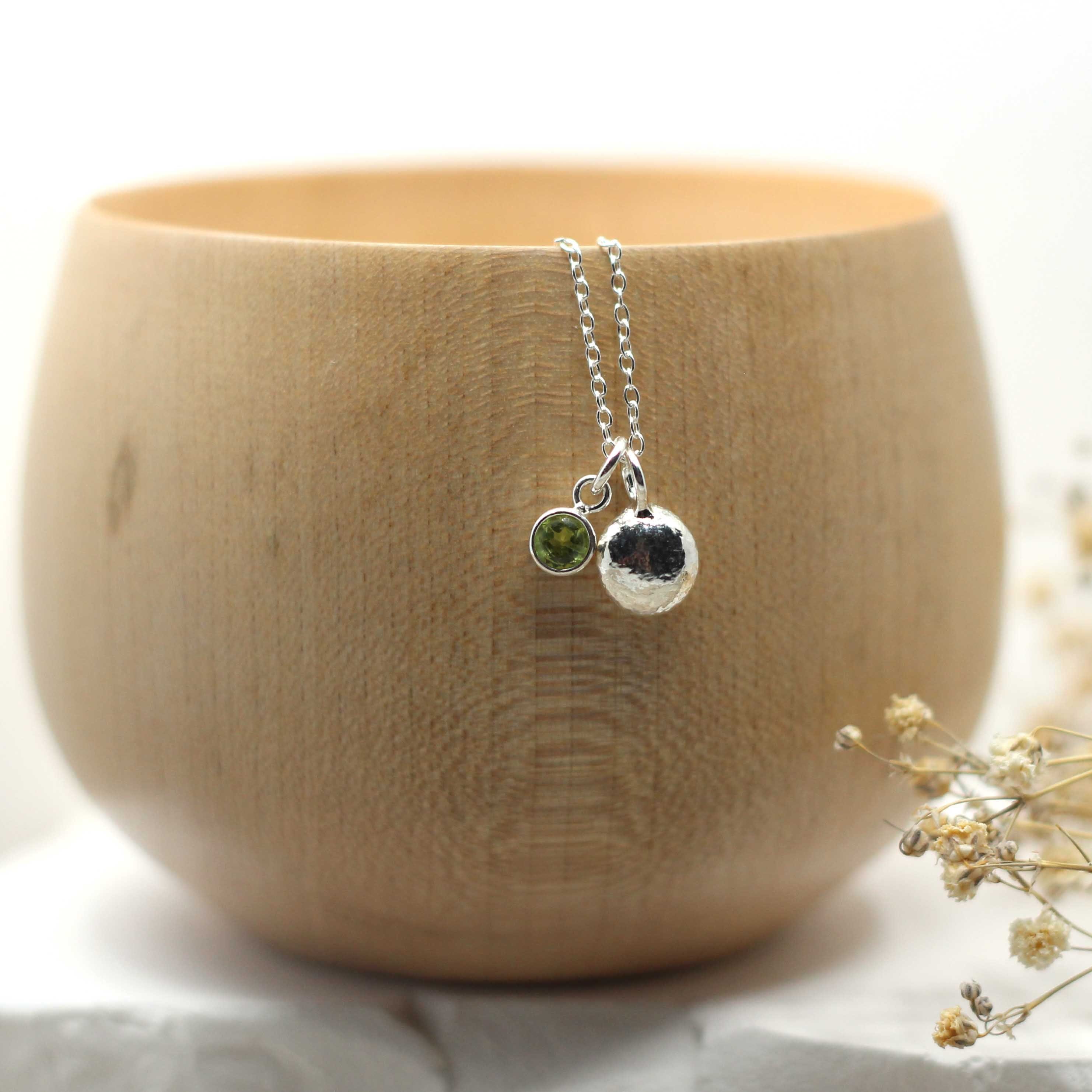 Maggie Read Jewellery Necklaces Sterling silver Molten Nugget Silver Necklace with Peridot Gemstone Charm