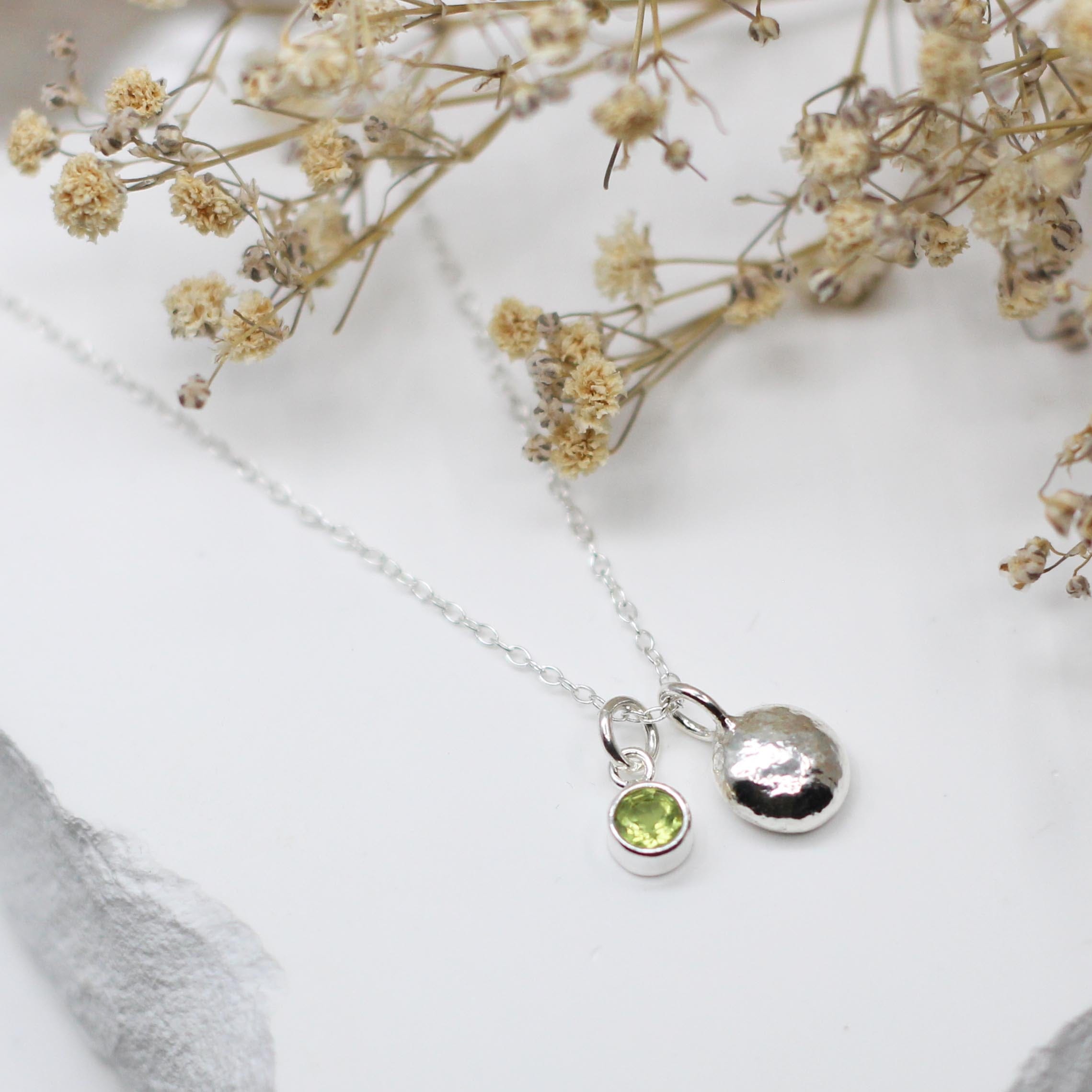 Maggie Read Jewellery Necklaces Sterling silver Molten Nugget Silver Necklace with Peridot Gemstone Charm