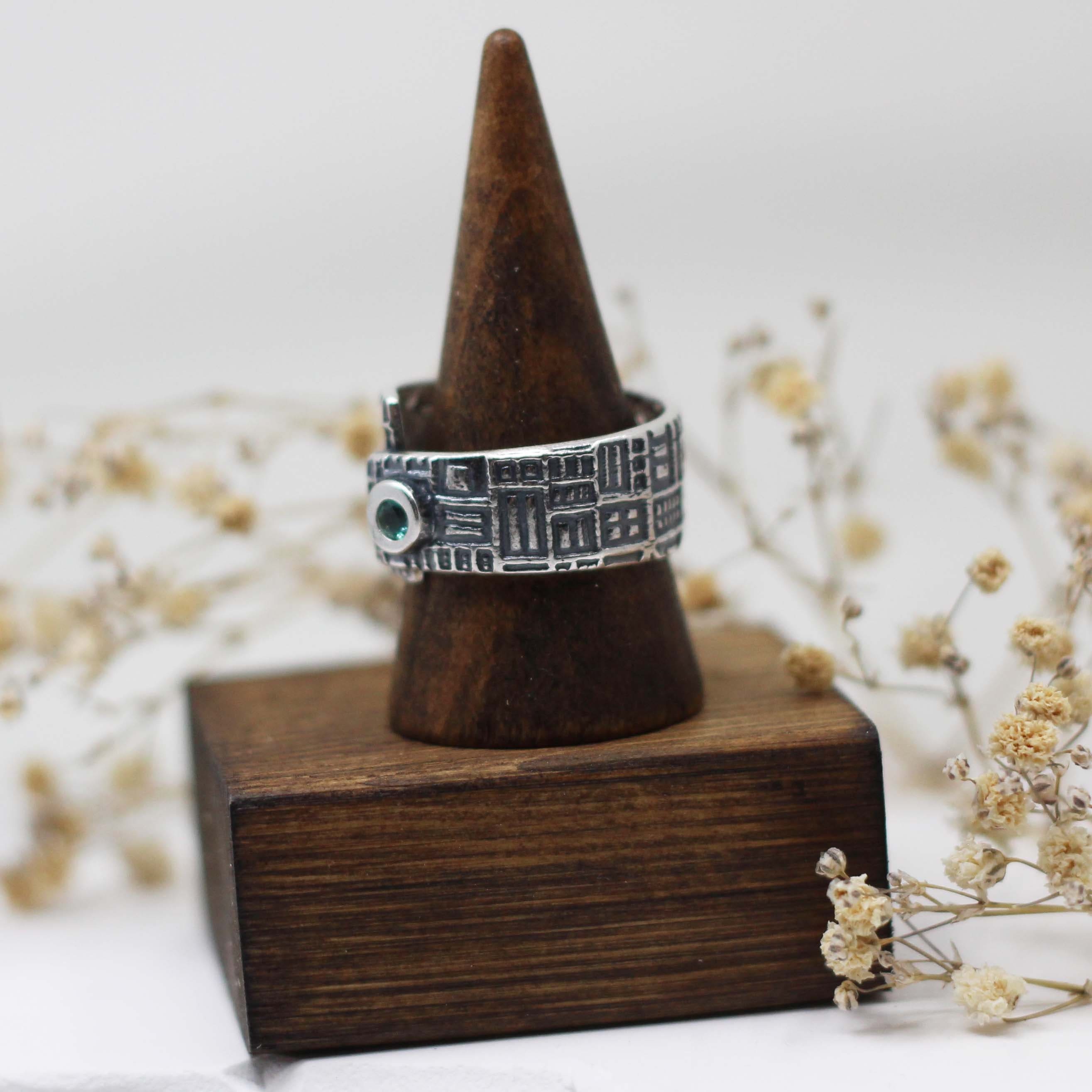 Maggie Read Jewellery Rings Fine silver Geometric Wrap Over Topaz Blue Gemstone Ring (size R)