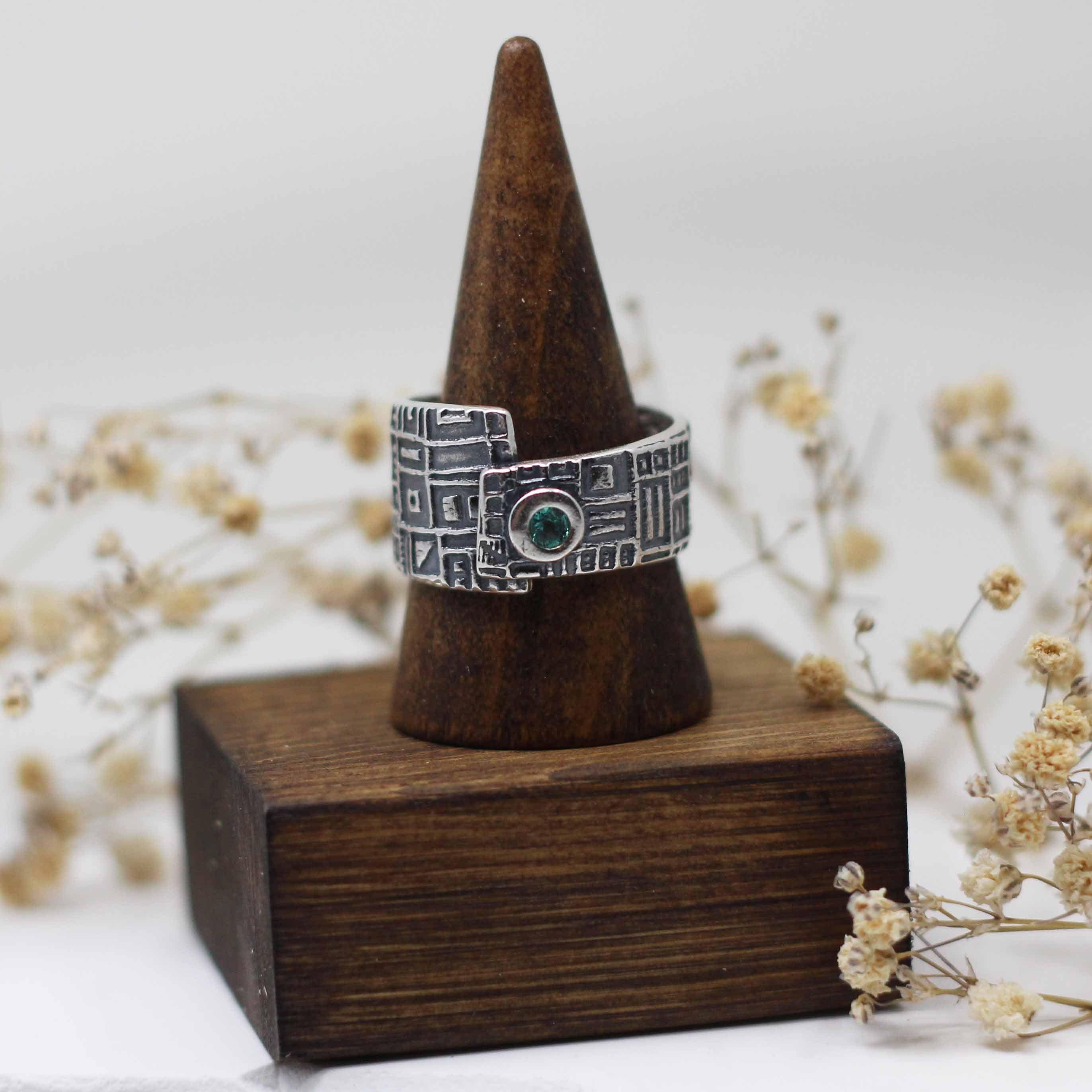 Maggie Read Jewellery Rings Fine silver Geometric Wrap Over Topaz Blue Gemstone Ring (size R)