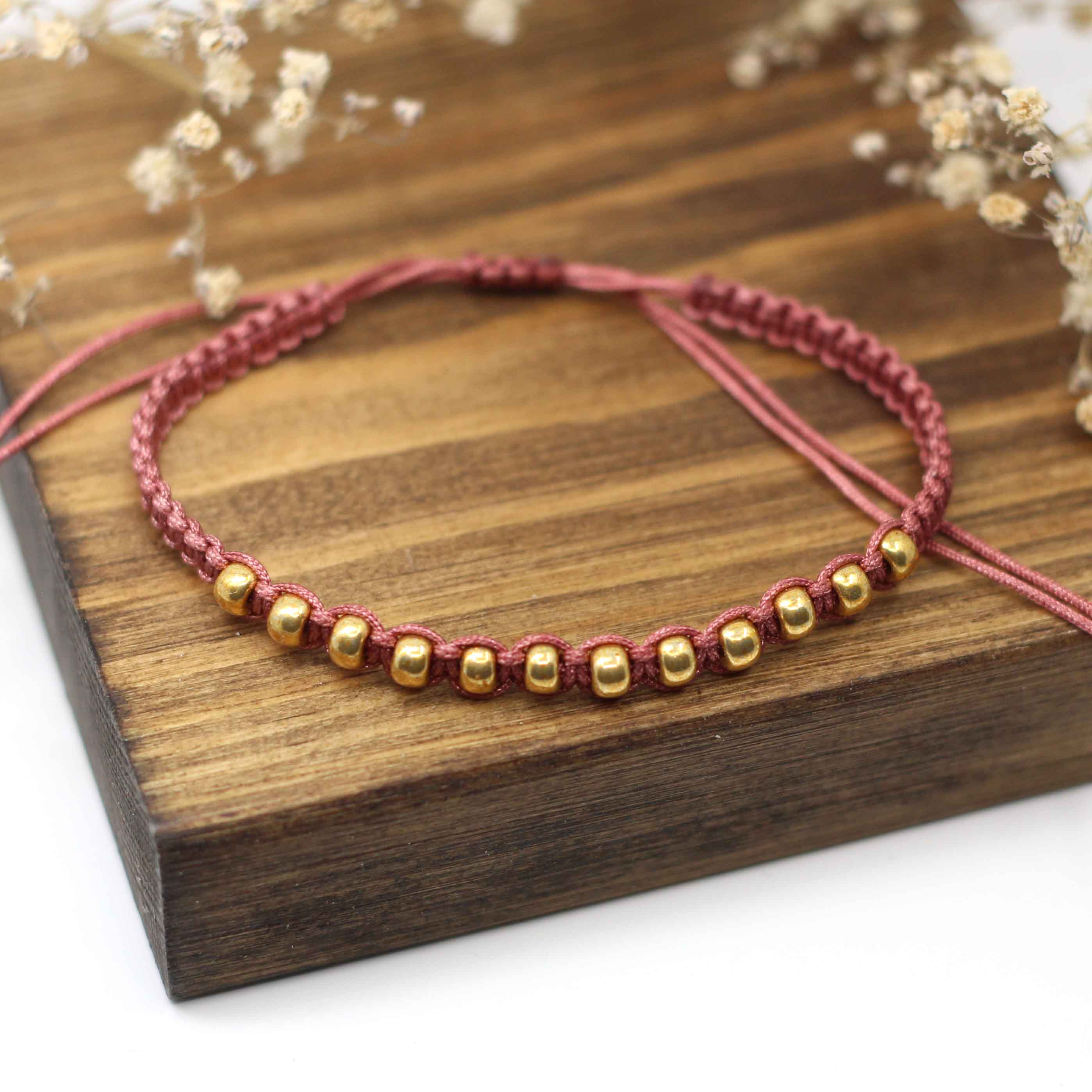 Maggie Read Jewellery Rings Metal beads Beaded Woven Bracelet - Dusky Pink & Gold