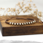 Maggie Read Jewellery Rings Pearl effect beads Beaded Woven Bracelet - Taupe & Pearl