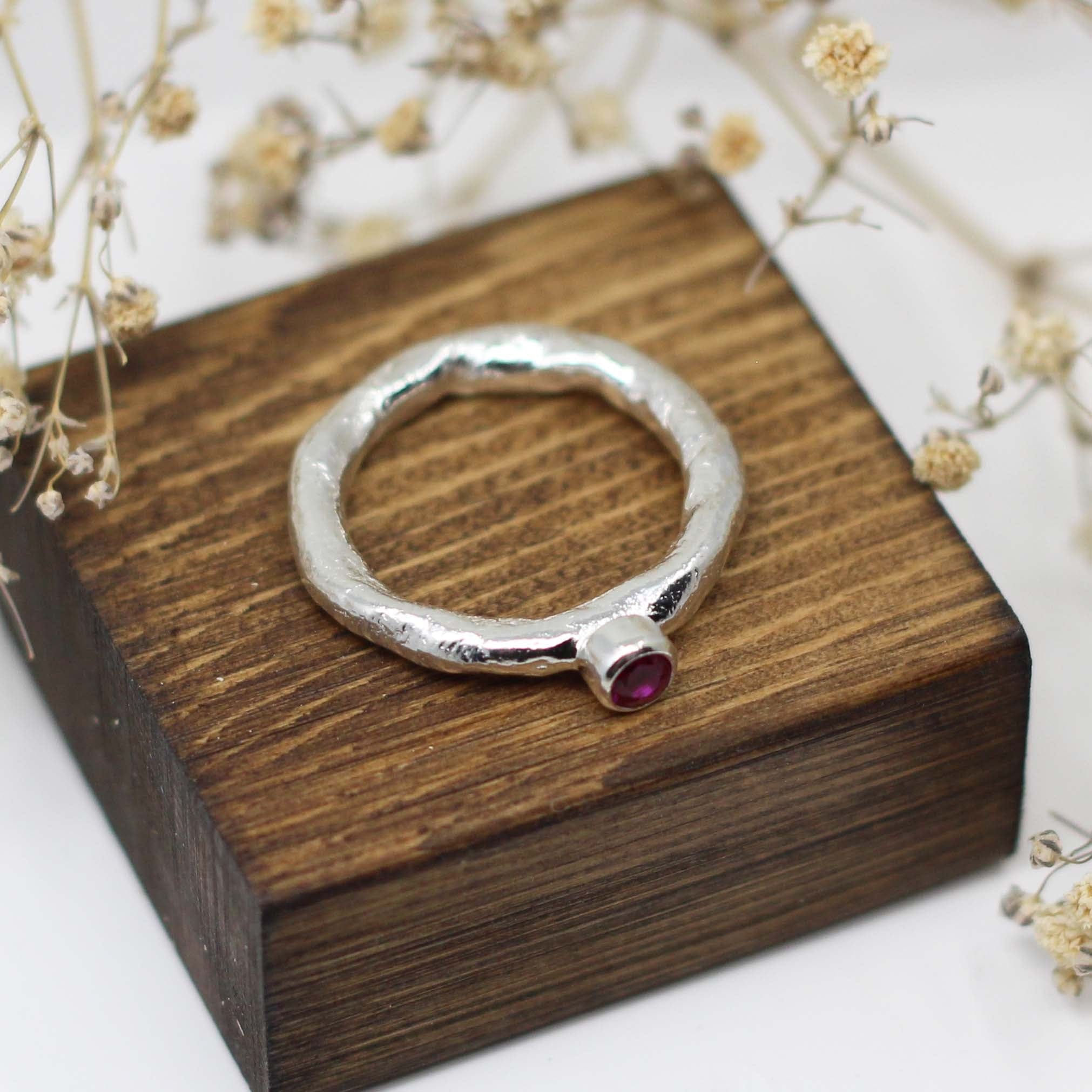 Maggie Read Jewellery Rings Sterling silver Molten Metal Cerise Gemstone Silver Ring (size Q 1/2)