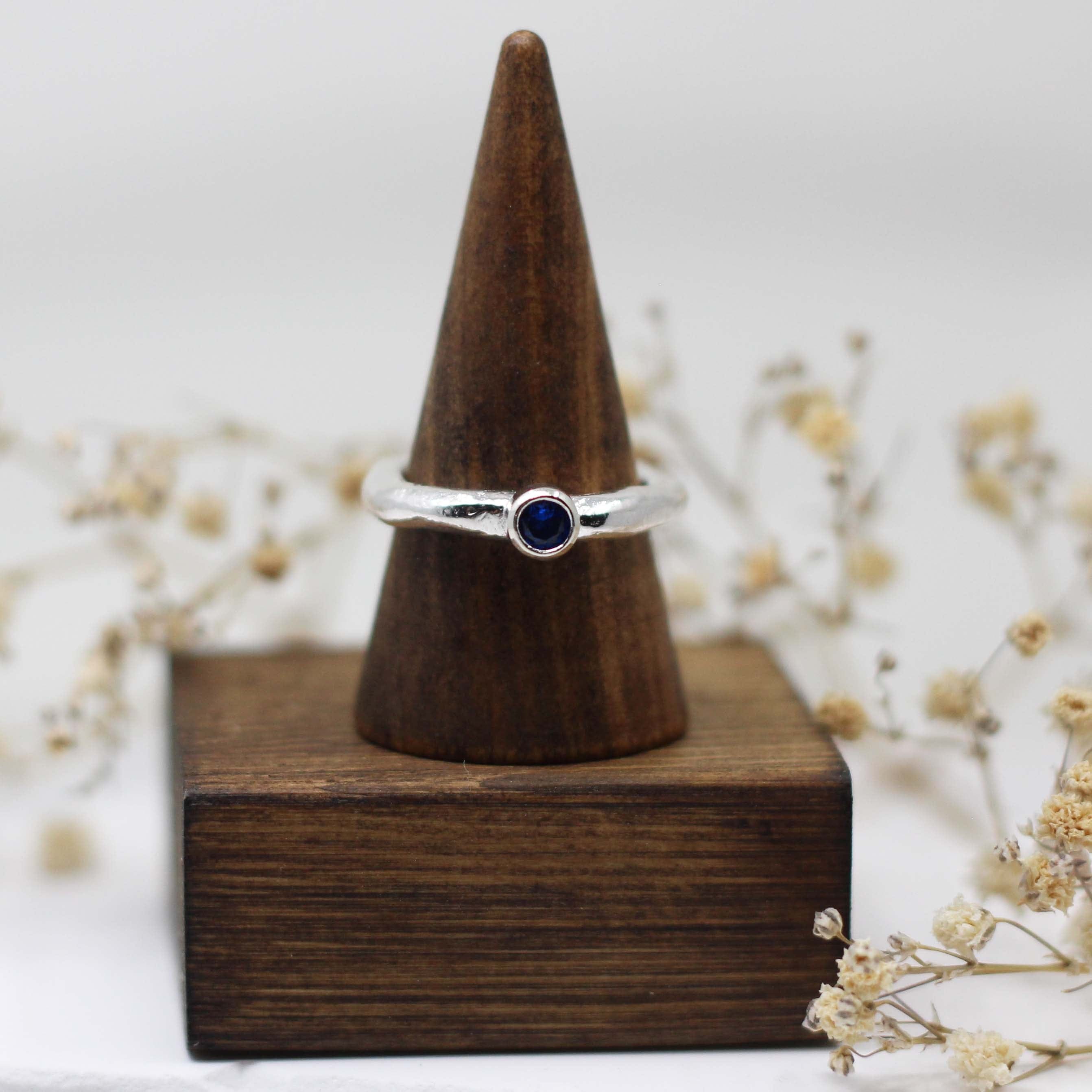 Maggie Read Jewellery Rings Sterling silver Molten Metal Sapphire Blue Gemstone Silver Ring (size M)