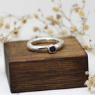 Maggie Read Jewellery Rings Sterling silver Molten Metal Sapphire Blue Gemstone Silver Ring (size M)