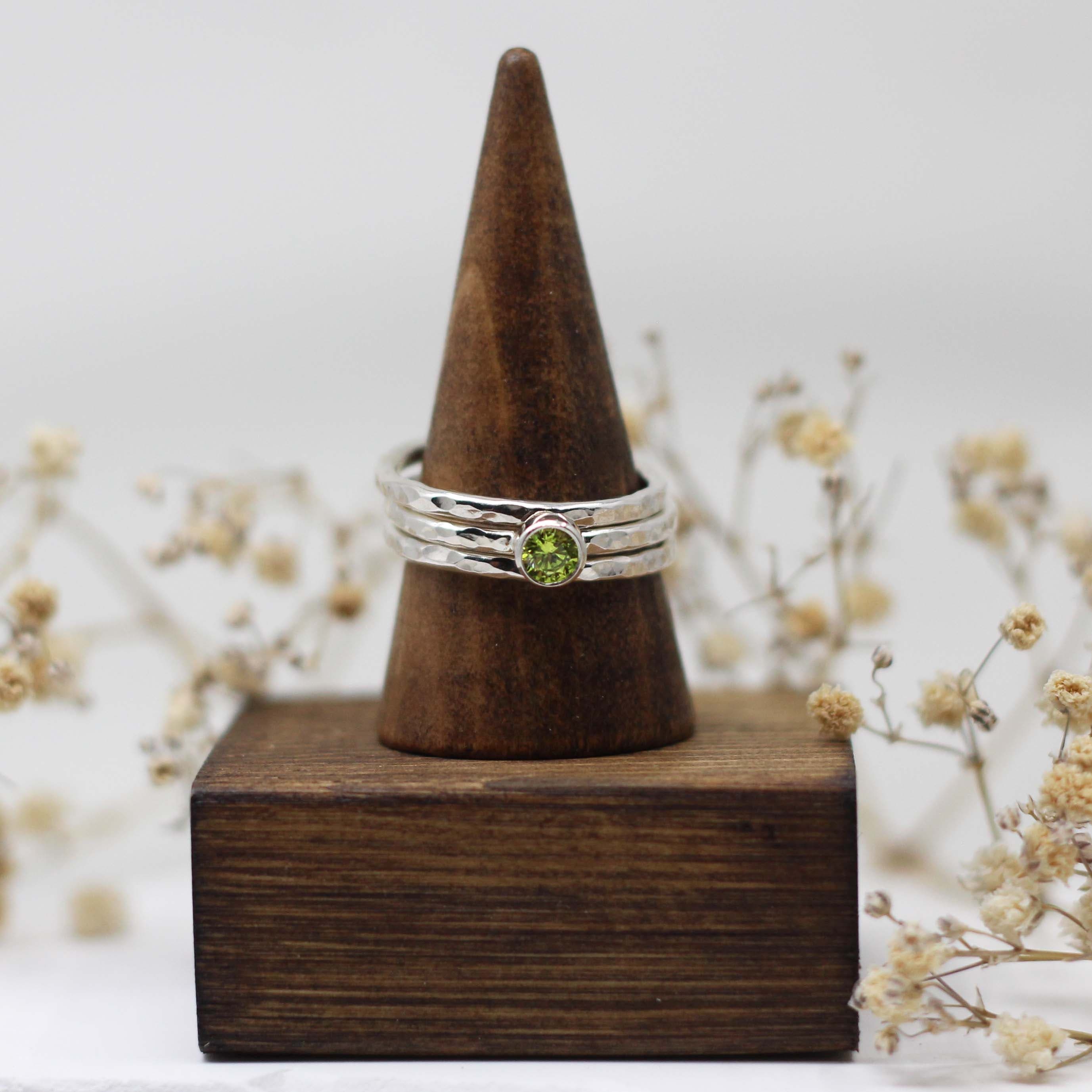 Maggie Read Jewellery Rings Sterling silver Peridot Green Gemstone Stacking Rings (size P)