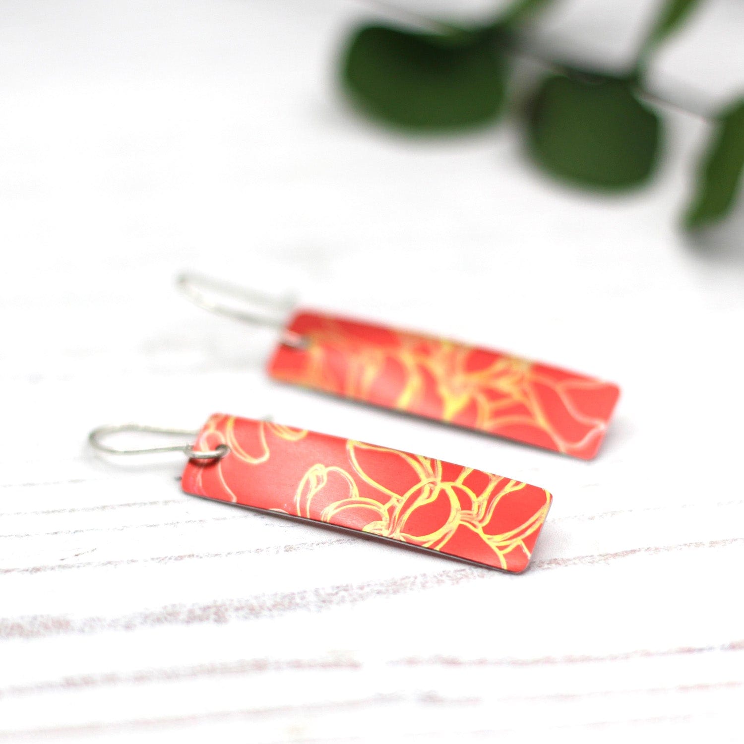 Maggie Read Jewellery Earrings Red & Gold Floral Hand Printed Earrings