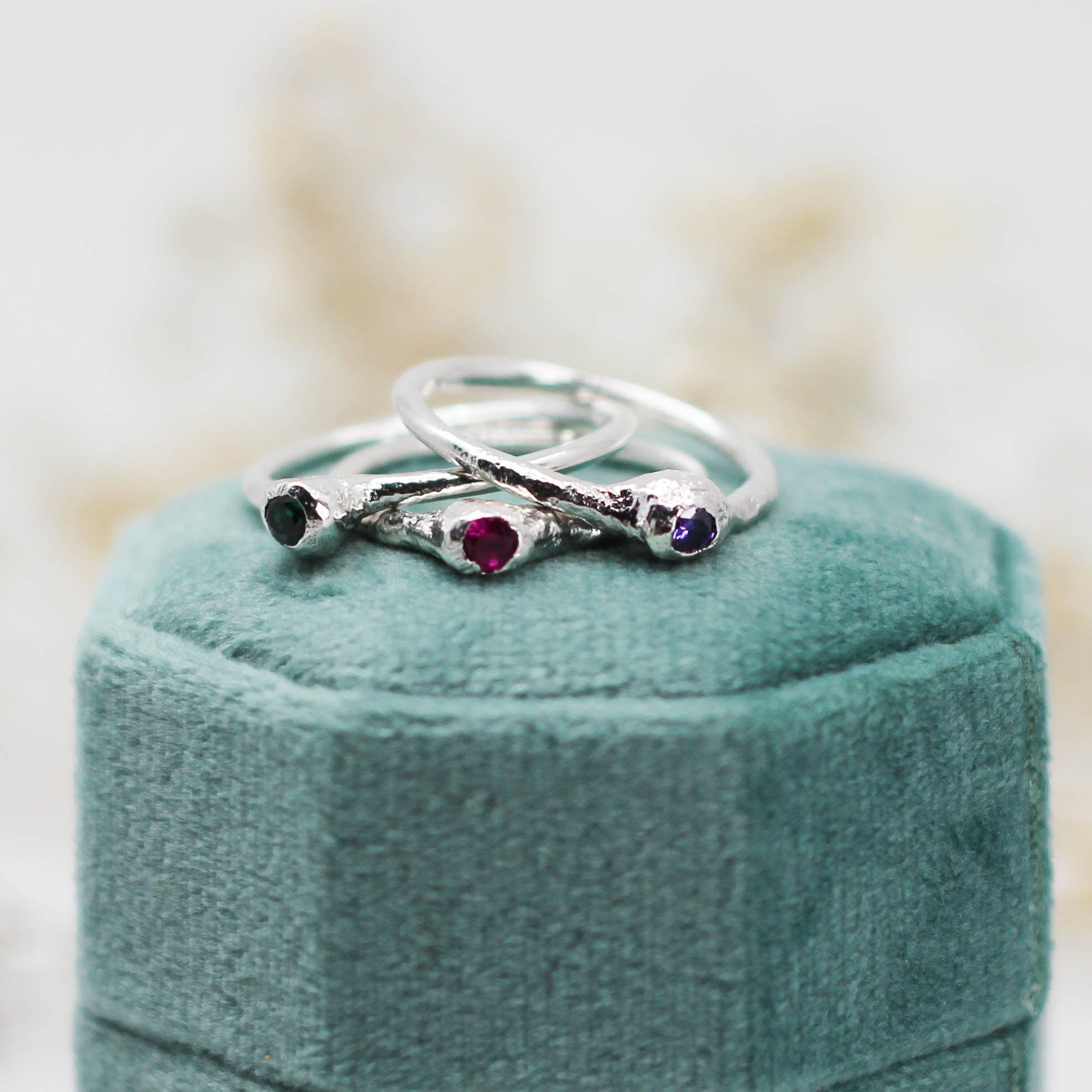 Maggie Read Jewellery Rings Sterling silver Molten Gemstone Stacking Rings