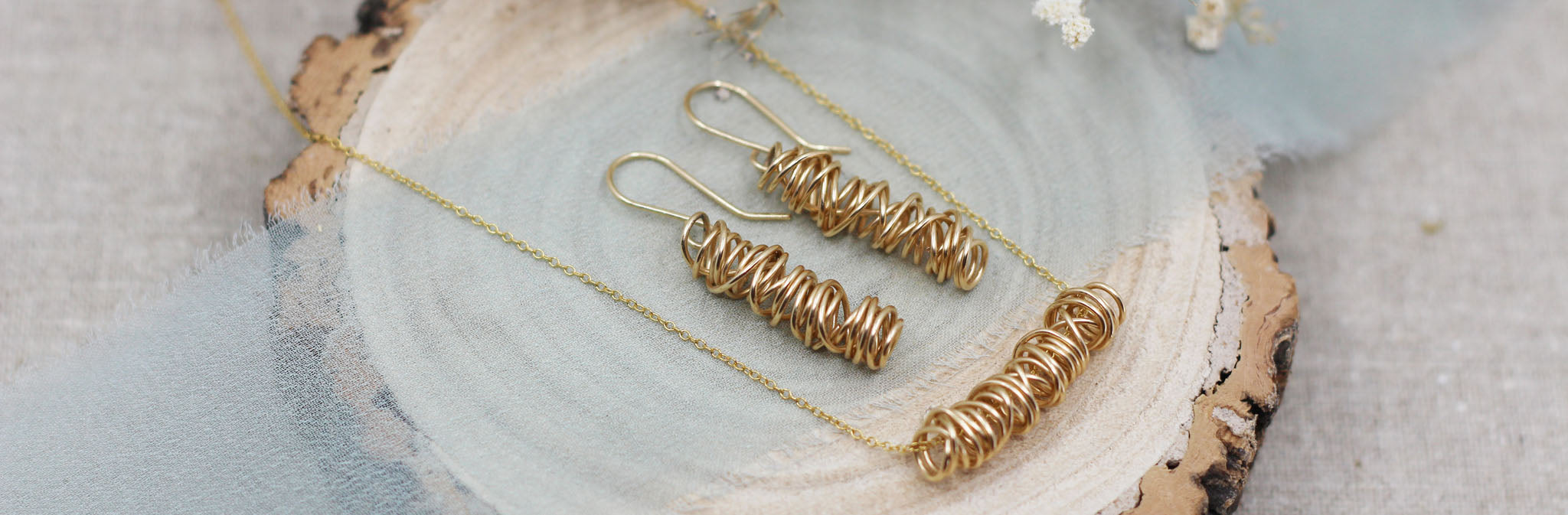 Handmade gold filled necklace and earrings from the Tangle Collection by Maggie Read Jewellery