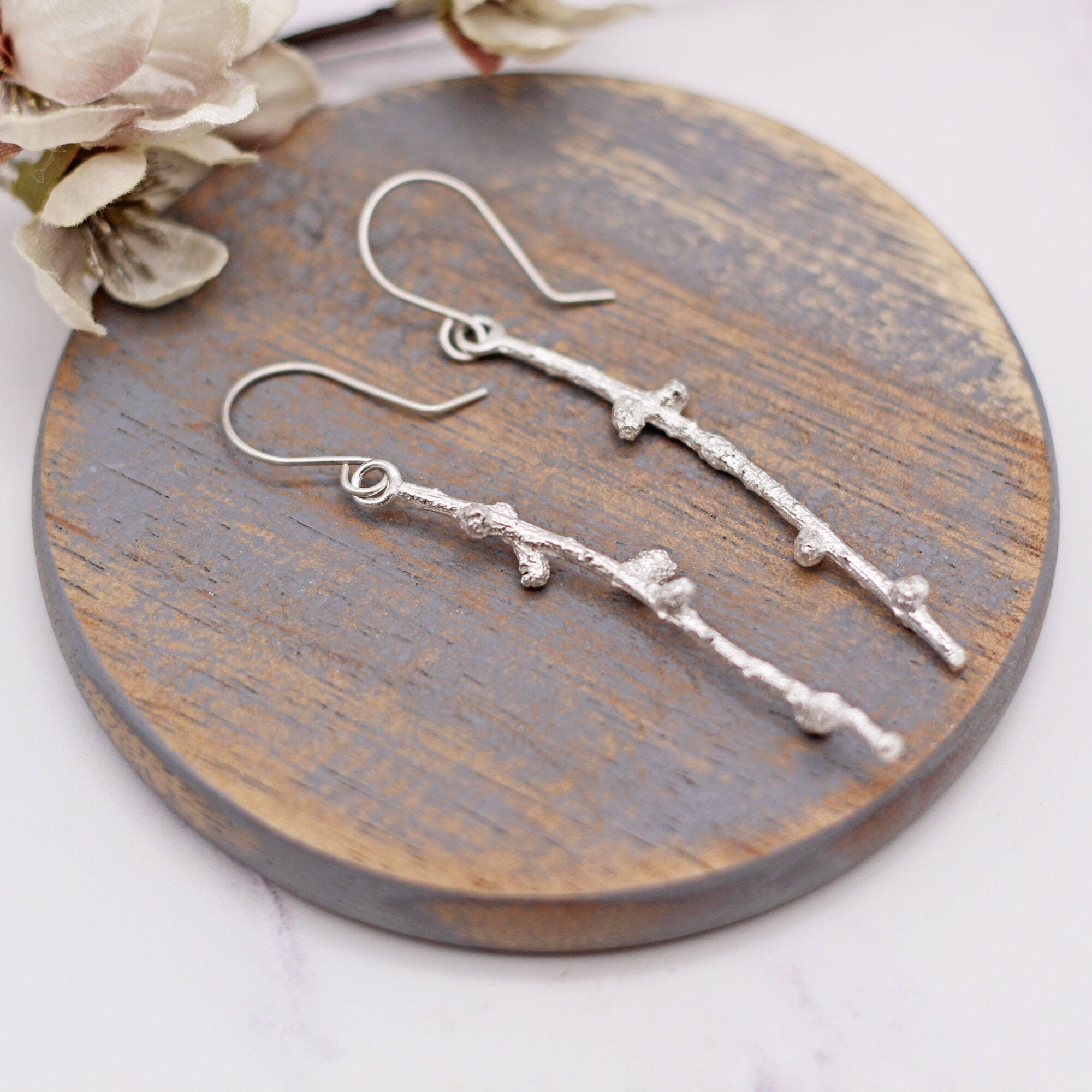 Maggie Read Jewellery Earrings Sterling silver Larch Twig Long Silver Earrings