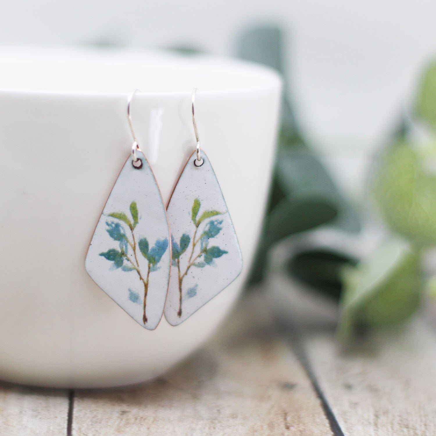 Maggie Read Jewellery Earrings White & Blue Floral Enamel Earrings
